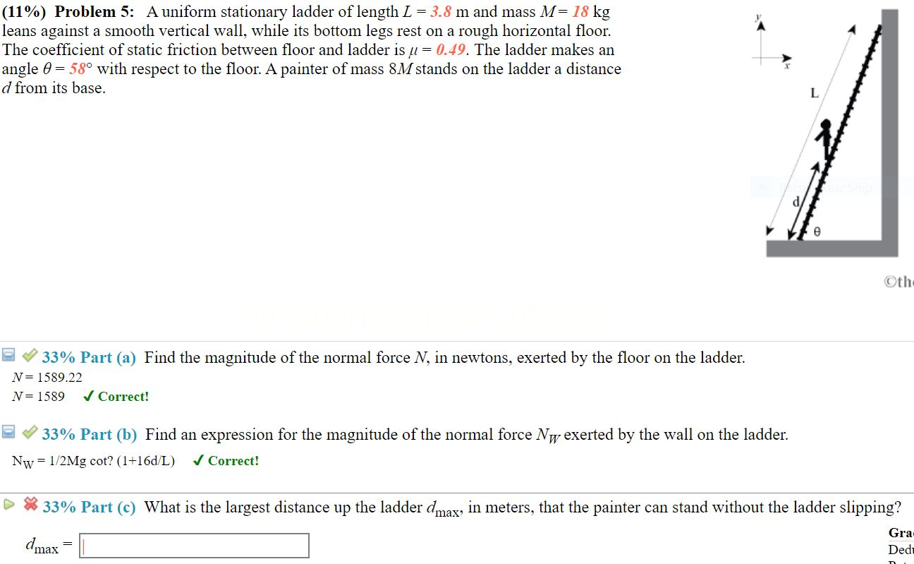 Solved 11 Problem 5 A Uniform Stationary Ladder Of Le Chegg Com