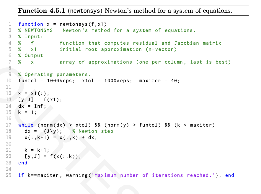 Function 4.5.1 (newtonsys) Newton's method for a | Chegg.com