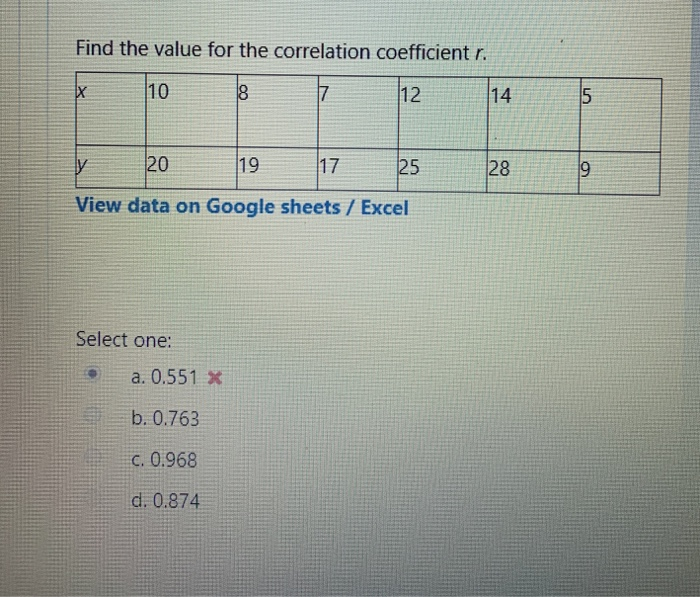 Solved Find the value for the correlation coefficient r 10 7 | Chegg.com