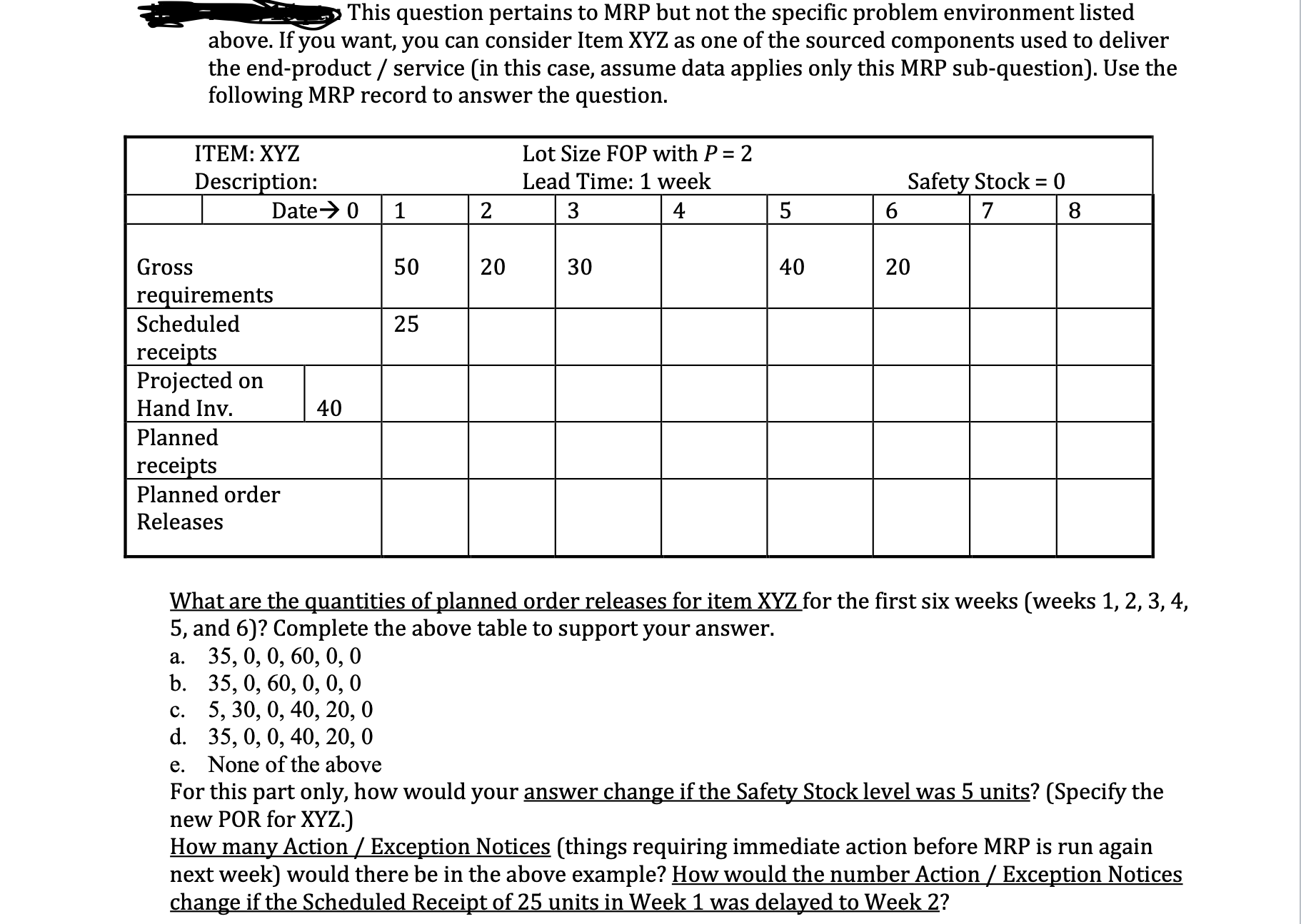 Solved This question pertains to MRP but not the specific | Chegg.com