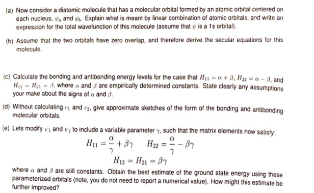 Solved (a) Now consider a diatomic molecule that has a | Chegg.com