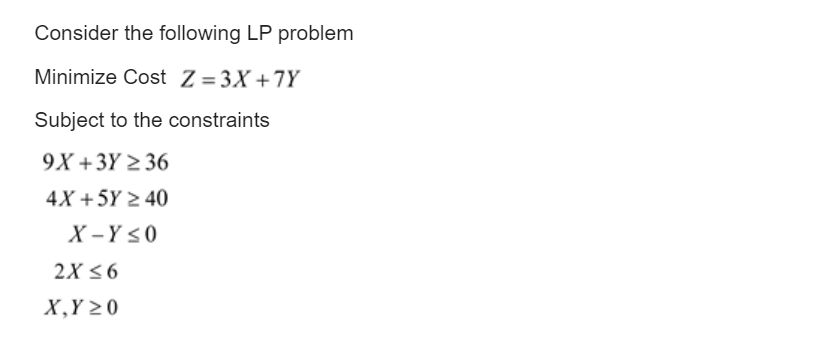 Solved Consider The Following Lp Problem Minimize Cost 3x Chegg Solved Consider The Following Lp Problem Minimize Cost 3x Chegg