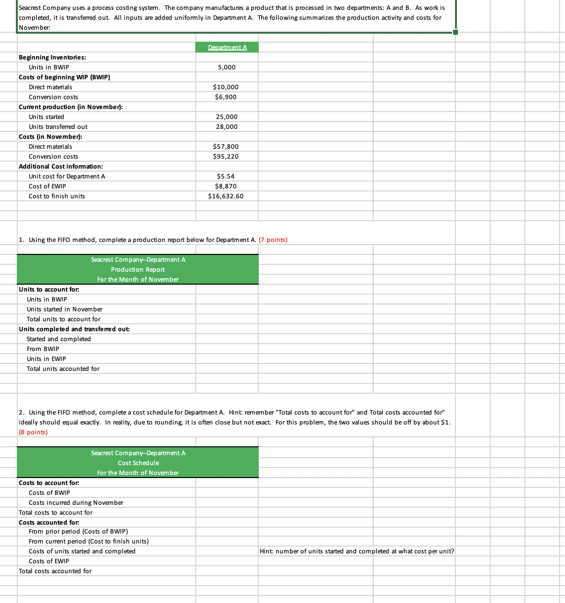 Solved Seacrest Company uses a process costing system. The