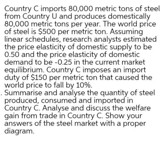 Solved Country C Imports 80,000 Metric Tons Of Steel From | Chegg.com