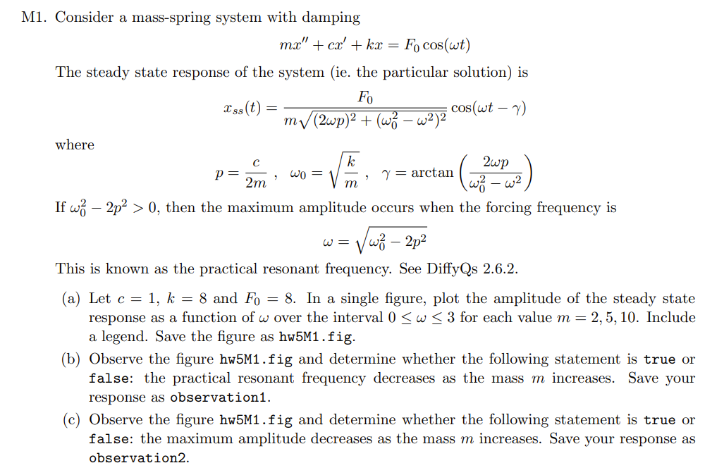 Solved — с P = M Mi. Consider A Mass-spring System With 