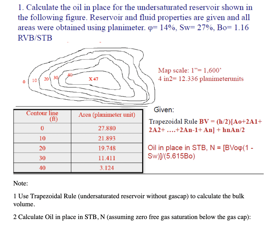 Solved 1. Calculate the oil in place for the undersaturated | Chegg.com