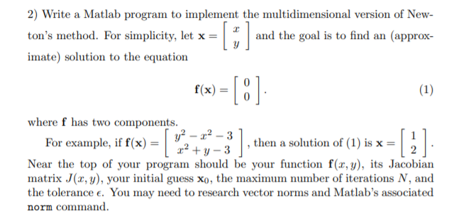 Solved 2) Write a Matlab program to implement the | Chegg.com