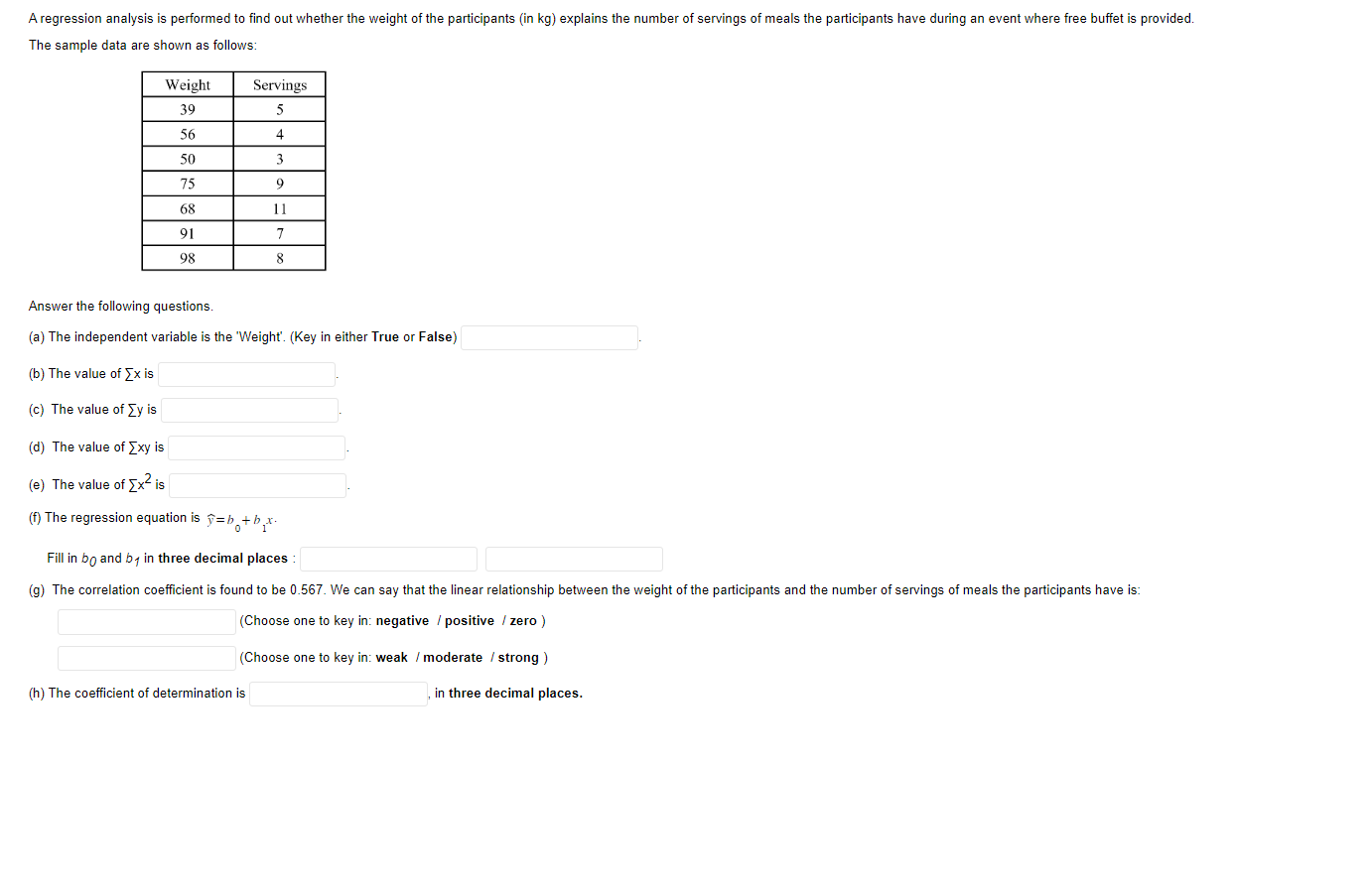Solved The sample data are shown as follows: Answer the | Chegg.com
