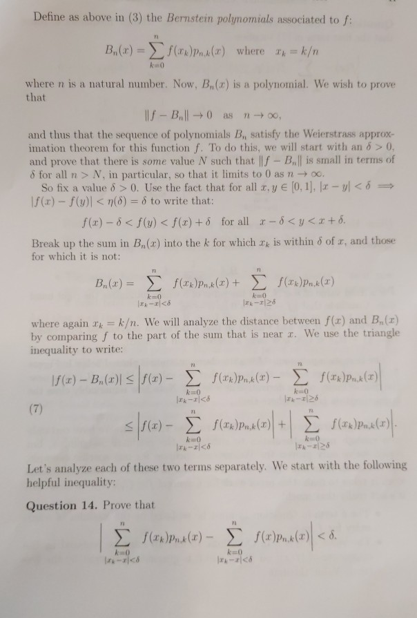 Define As Above In (3) The Bernstein Polynomials | Chegg.com