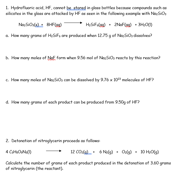 Solved 1. Hydrofluoric acid, HF, cannot be stored in glass | Chegg.com