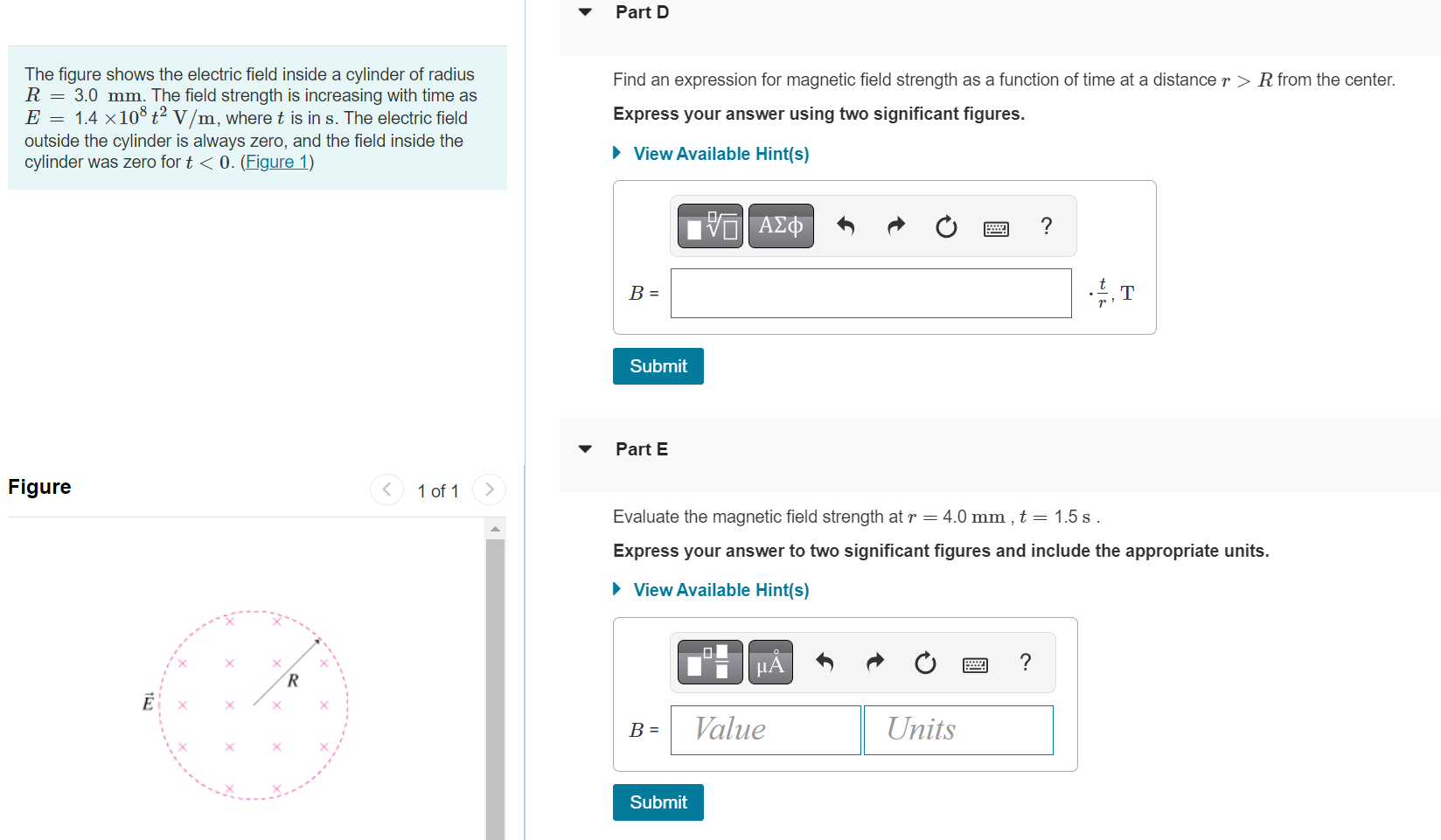 Solved The figure shows the electric field inside a cylinder | Chegg.com