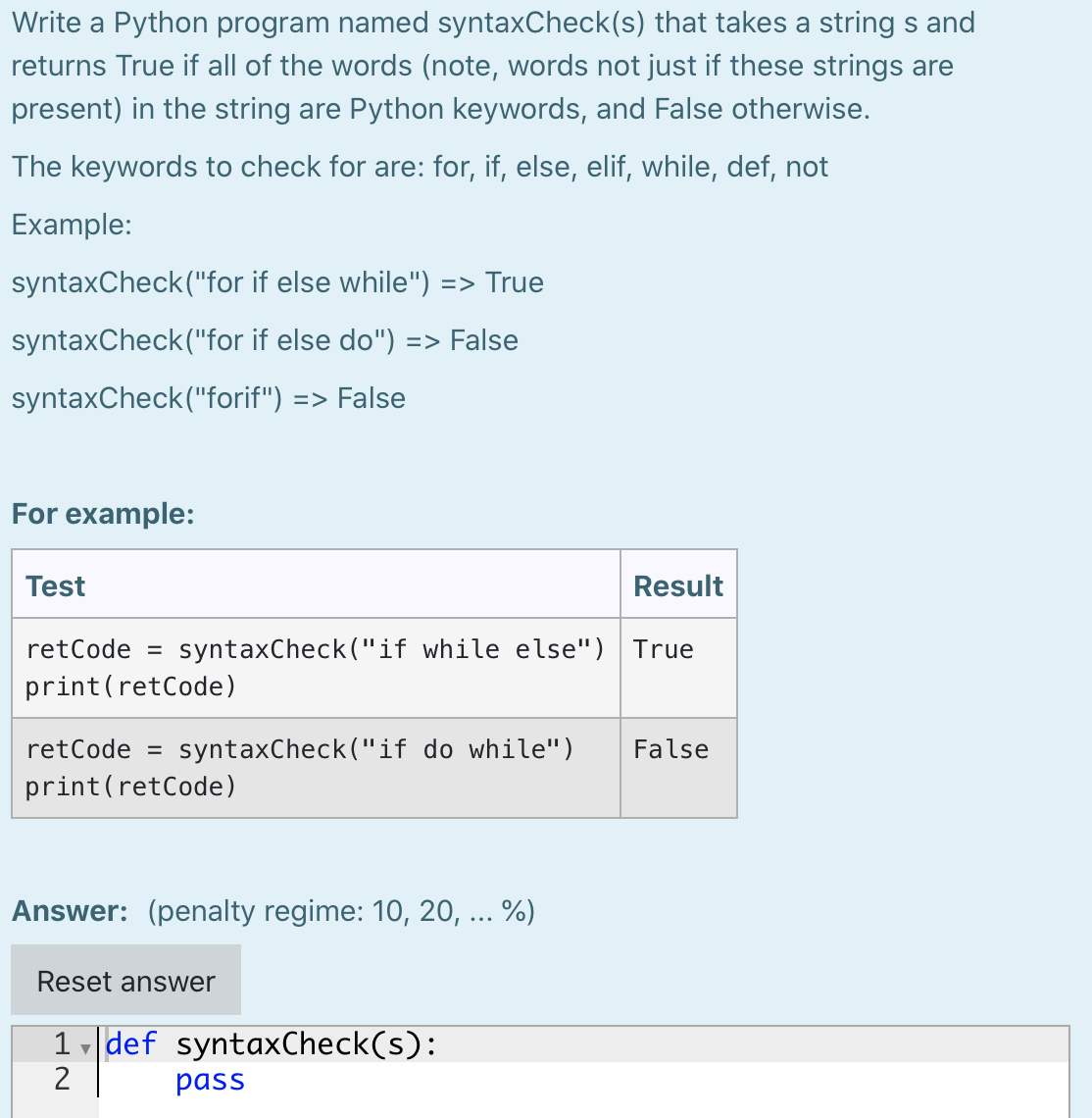 Solved Write a Python program named syntaxCheck(s) that | Chegg.com