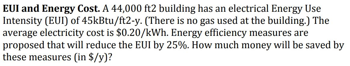 Solved Eui And Energy Cost. A 44,000 Ft2 Building Has An 