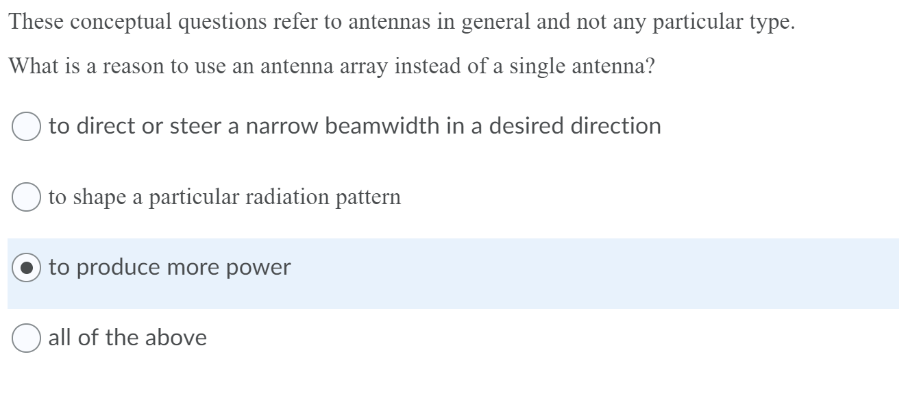 Solved These conceptual questions refer to antennas in | Chegg.com