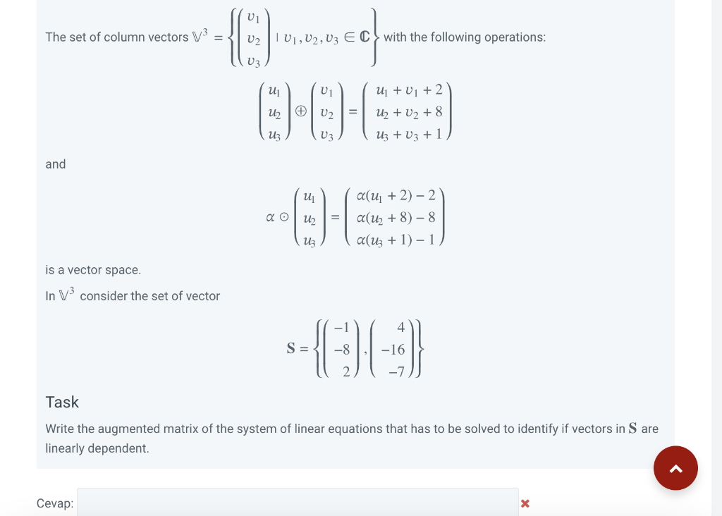 Solved The set of column vectors | Chegg.com