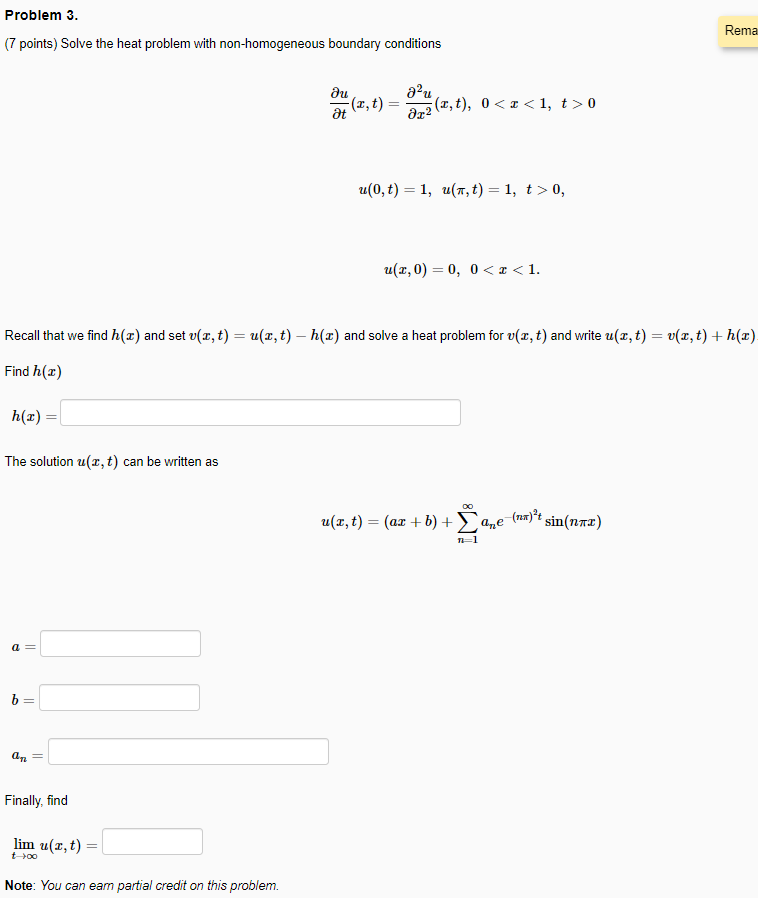 Solved Problem 3. Rema (7 Points) Solve The Heat Problem | Chegg.com