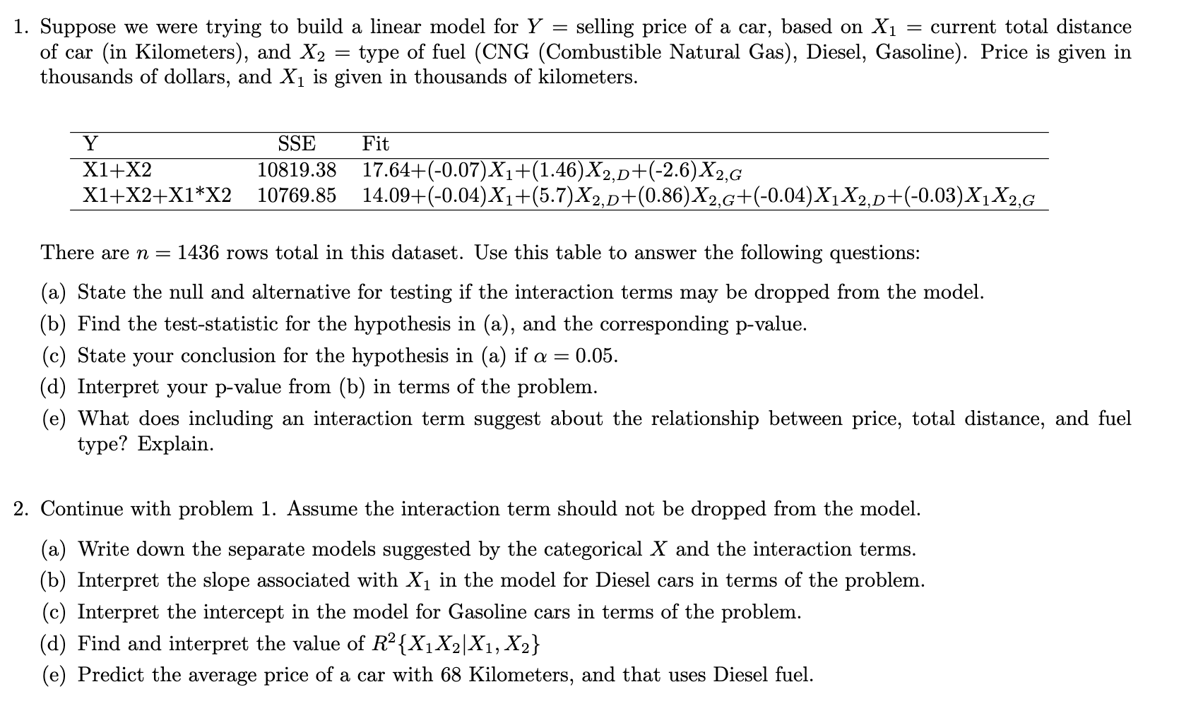 Solved 1. Suppose we were trying to build a linear model for | Chegg.com