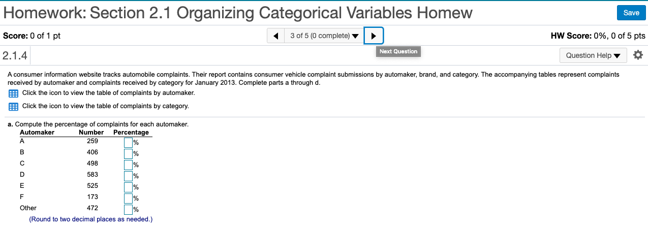 Solved Homework: Section 2.1 Organizing Categorical | Chegg.com