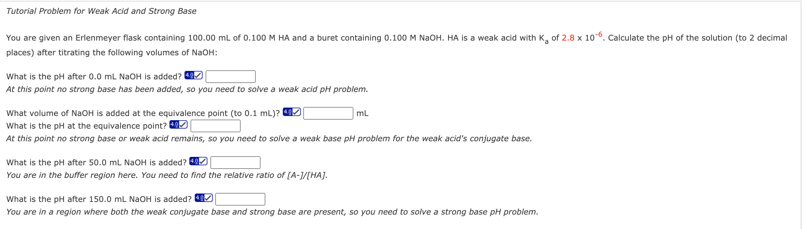 Solved Tutorial Problem for Weak Acid and Strong Base You | Chegg.com