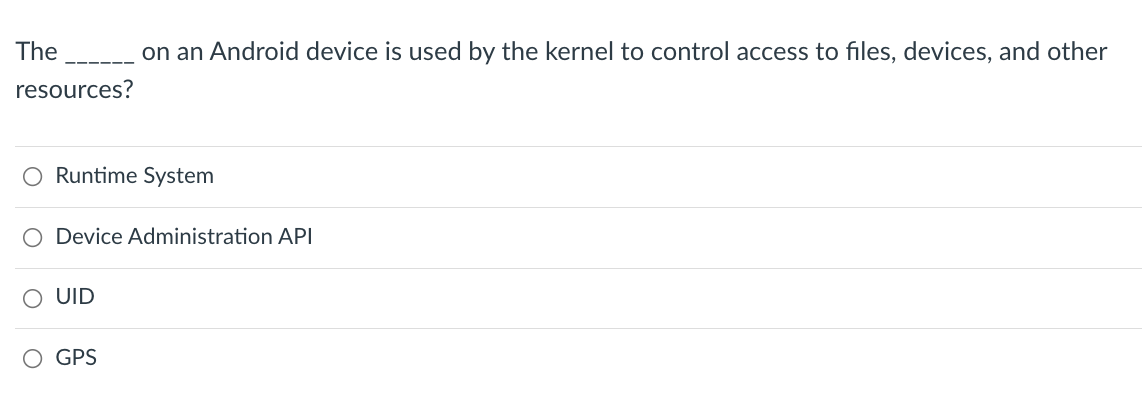 Solved The on an Android device is used by the kernel to | Chegg.com