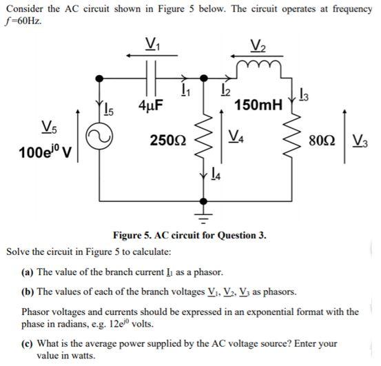 Solved Consider the AC circuit shown in Figure 5 below. The | Chegg.com