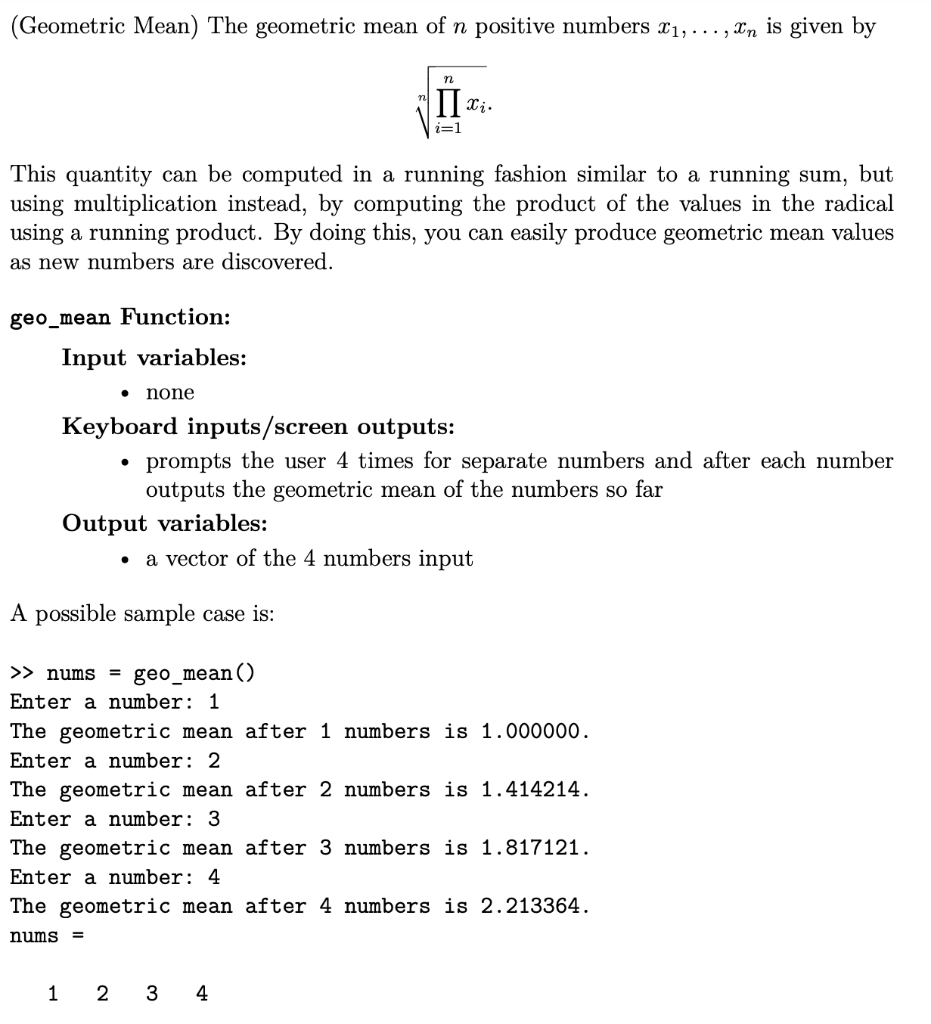 Solved (Geometric Mean) The geometric mean of n positive | Chegg.com