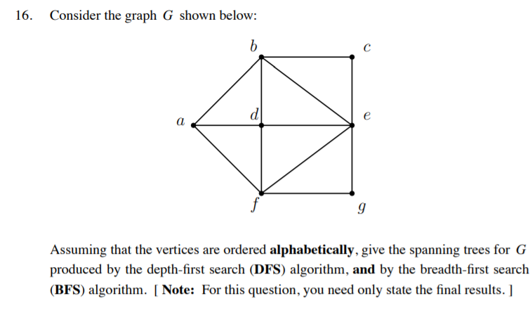 Solved 16. Consider the graph G shown below: b с d a 9 | Chegg.com