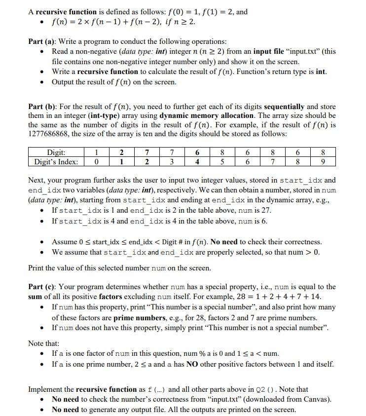 Solved A recursive function is defined as follows: f(0) = 1, | Chegg.com