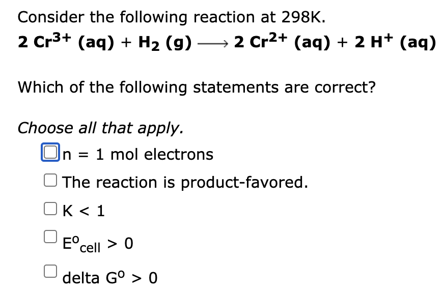 Solved Consider The Following Reaction At 298 K. | Chegg.com