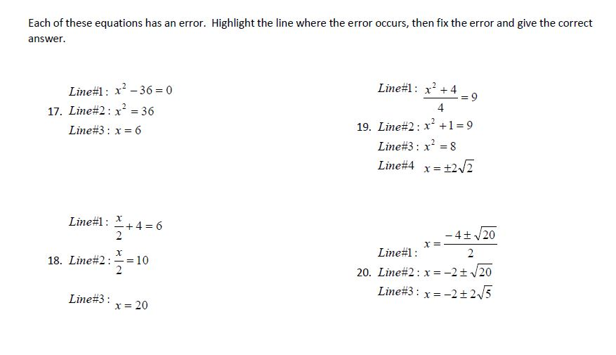 Solved Each of these equations has an error. Highlight the | Chegg.com