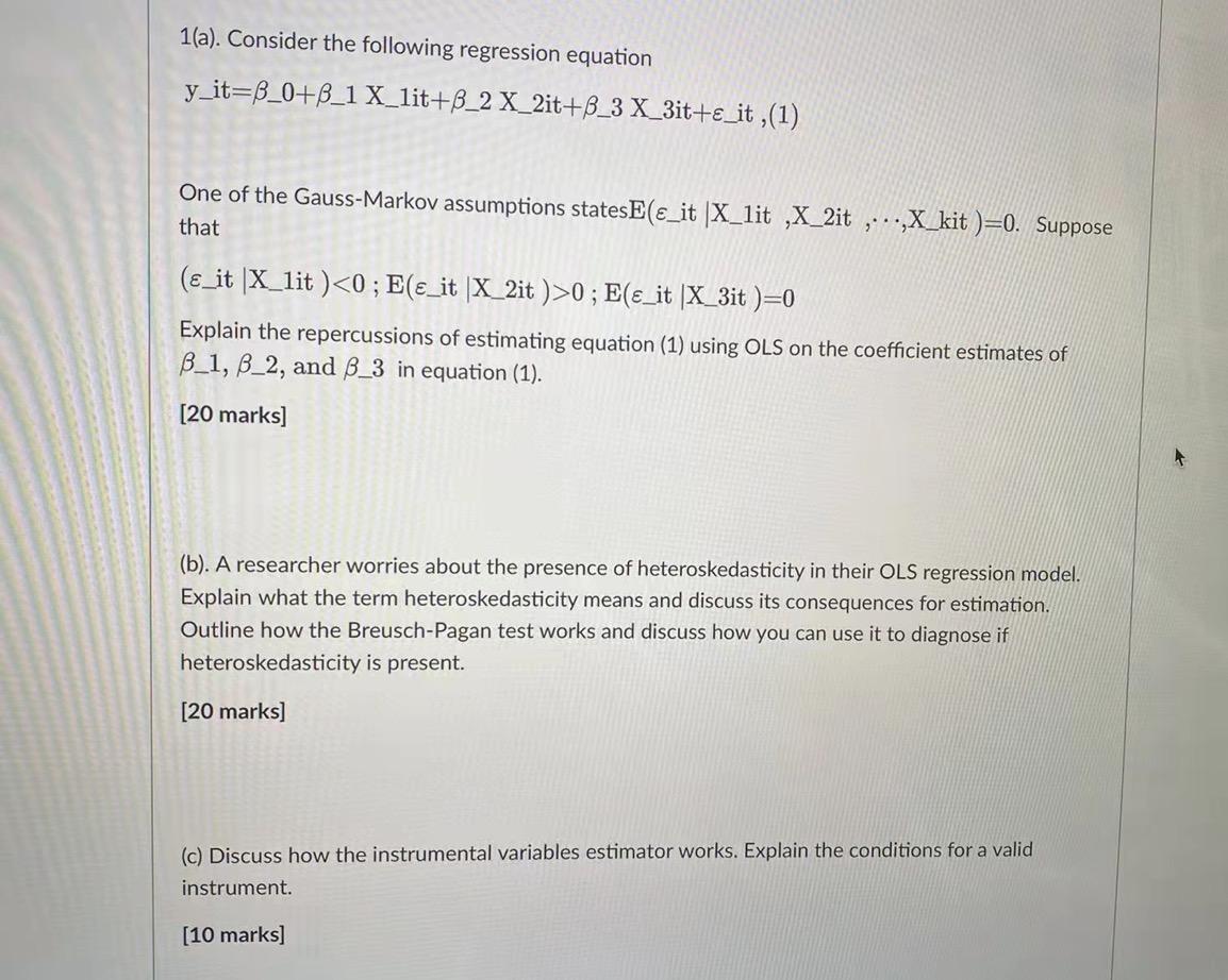 Solved 1(a). Consider The Following Regression Equation | Chegg.com