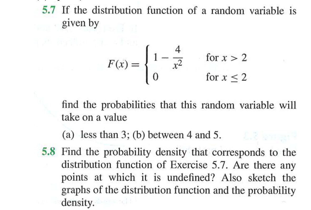 Solved 5.7 If the distribution function of a random variable | Chegg.com