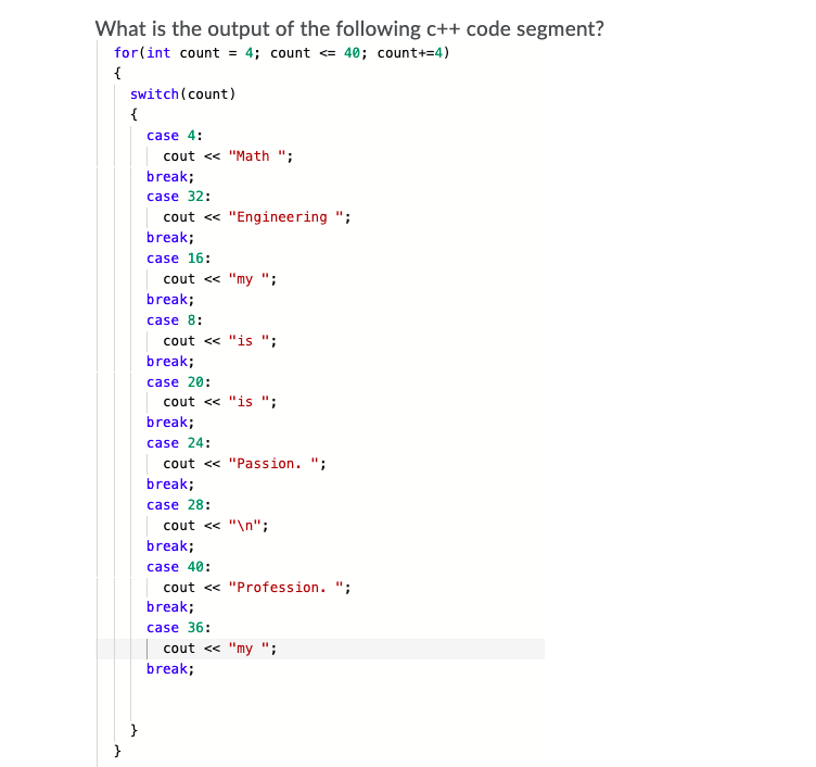 Solved What is the output of the following c++ code segment? | Chegg.com