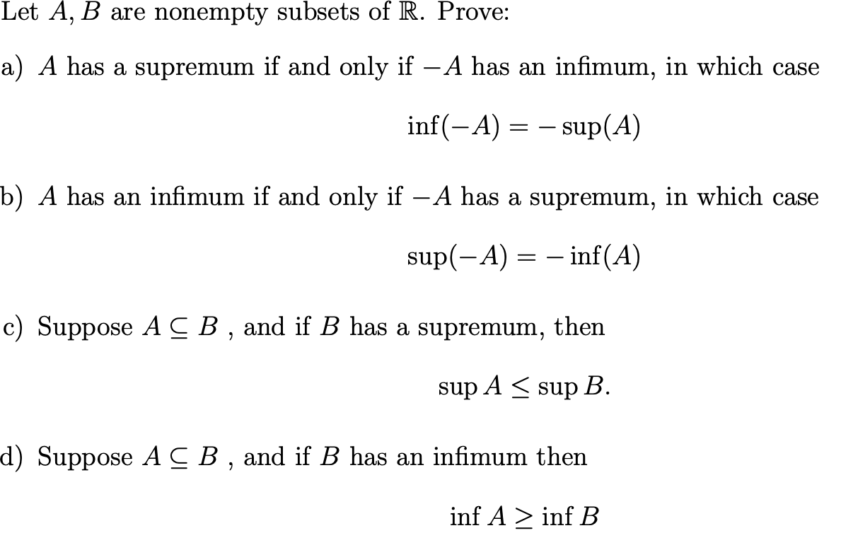 Solved Let A, B Are Nonempty Subsets Of R. Prove: A) A Has A | Chegg.com