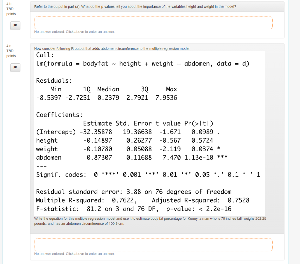 Solved Question 4 Background Body Fat One measure of health | Chegg.com