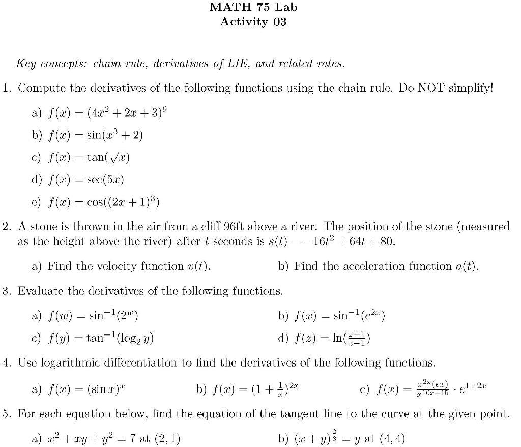 Solved MATH 75 Lab Activity 03 Key concepts: chain rule, | Chegg.com