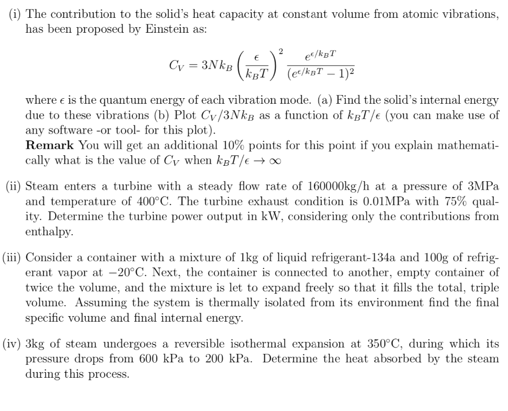 (i) The contribution to the solid’s heat capacity | Chegg.com