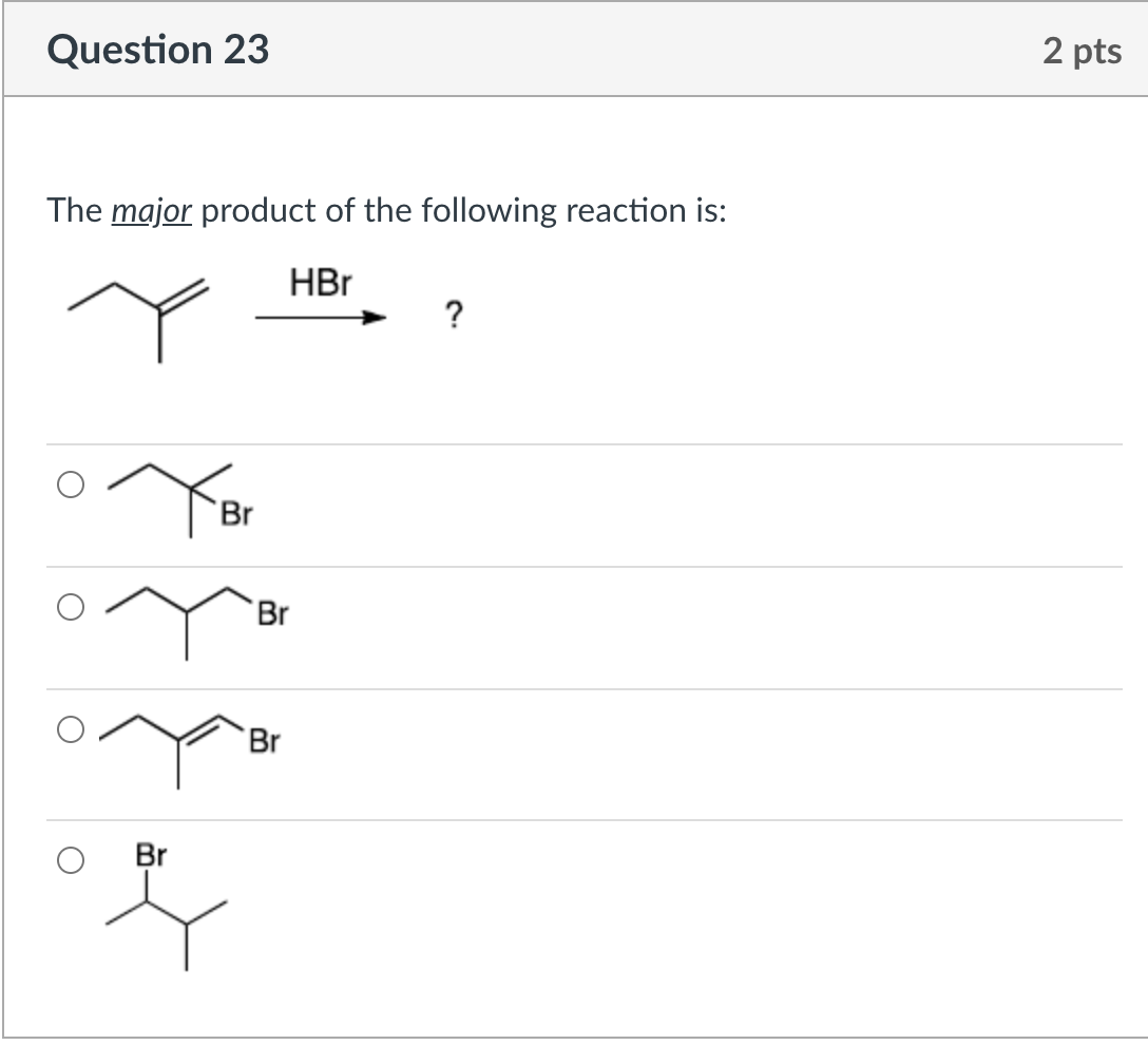 Solved Question 23 2 pts The major product of the following | Chegg.com