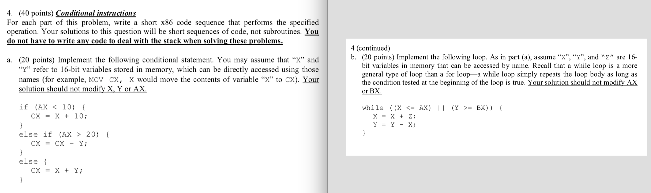 Solved 4. (40 points) Conditional instructions For each part | Chegg.com