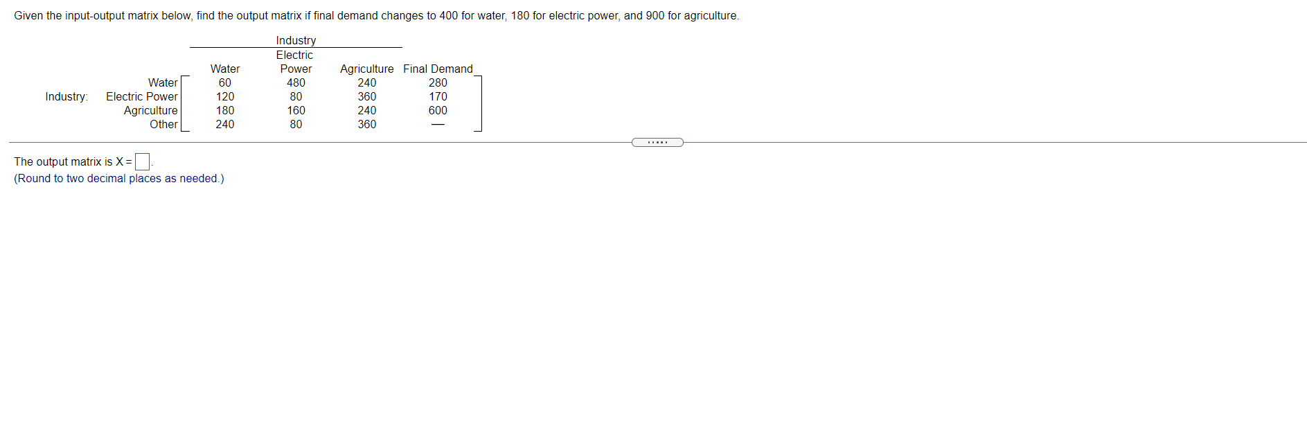 Solved Given the input-output matrix below, find the output | Chegg.com