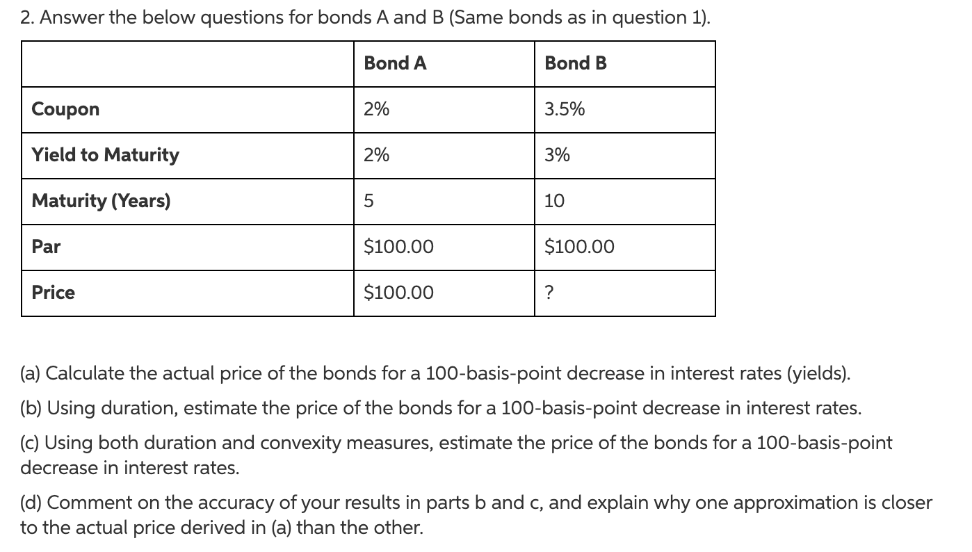 Solved 2. Answer The Below Questions For Bonds A And B (Same | Chegg.com