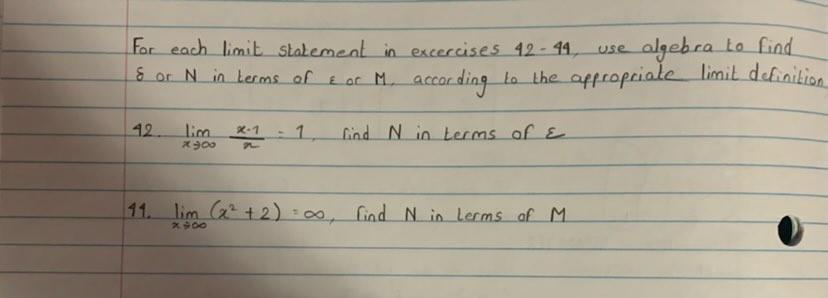 Solved For each limit statement in excercises 42 - 44, use | Chegg.com