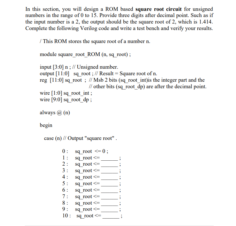 In this section, you will design a ROM based square | Chegg.com