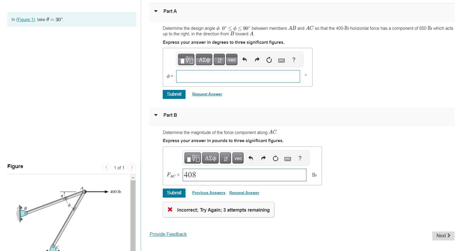 Solved Determine the design angle ϕ0∘≤ϕ≤90∘ between members | Chegg.com