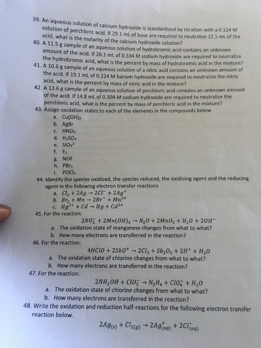 Solved 39. An Aqueous Solution Of Calcium Hydroxide Is | Chegg.com