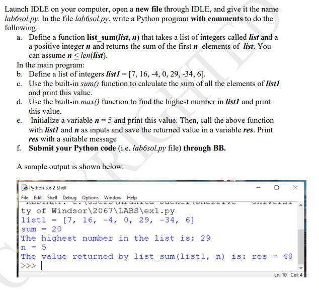 Solved Launch IDLE on your computer, open a new file through | Chegg.com