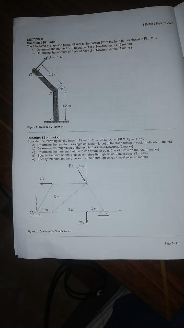 Solved SEM 105B Paper B 2020 SECTION B Question 2 [6 Marks] | Chegg.com