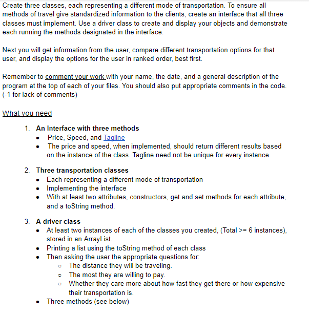 Solved Create three classes, each representing a different | Chegg.com