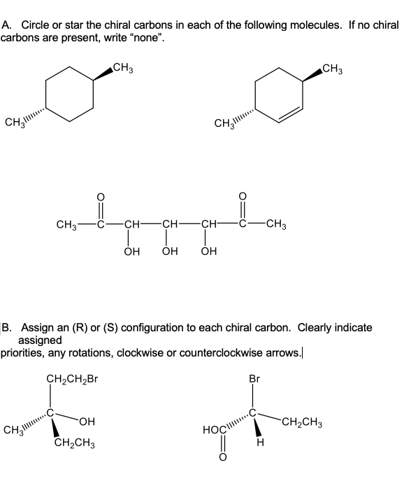 Solved A. Circle or star the chiral carbons in each of the | Chegg.com