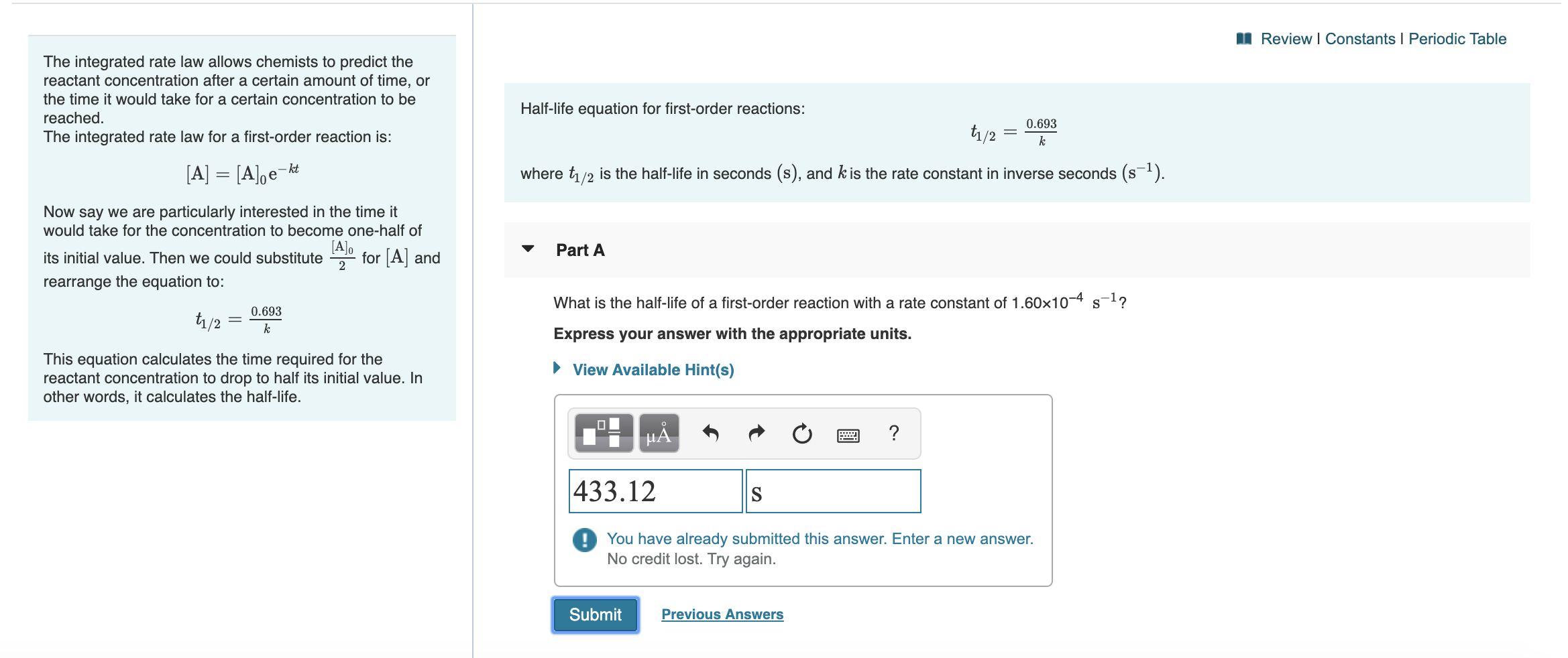 First Order Reaction Rate Constant Concentration